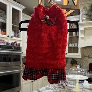 Red Plaid Dog Sweater with Bow